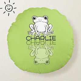 Süßer grüner Frosch Reflexions-Doodle mit eigenem Rundes Kissen