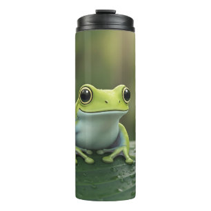 Süßer grüner Laubfrosch auf einem Blatt Thermosbecher
