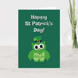 Süßer grüner Leprechaun-Eulen-Vogel St. Patrick's  Karte