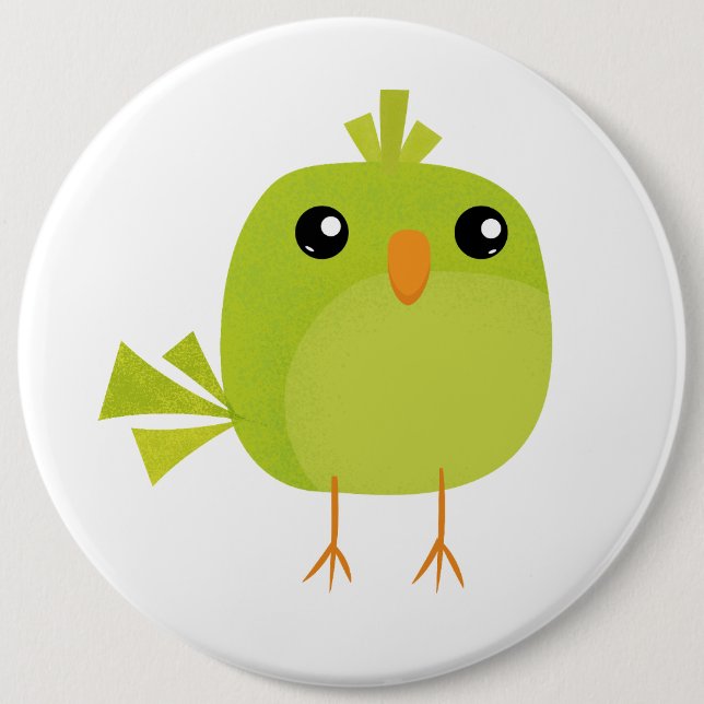 Süßer grüner Vogel-Cartoon Button (Vorderseite)