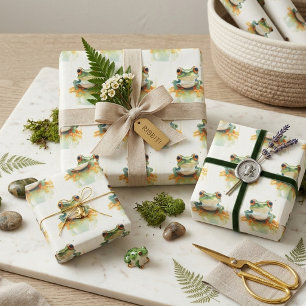Süßer grüner Wasserfarb-Laubfrosch, individuell Geschenkpapier Set