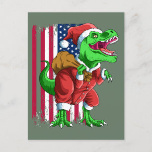 Süßer grüner Weihnachtsmann Santa TRex Tyrannosaur Feiertagspostkarte