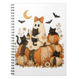 Süßer gruseliger Halloween-Geist mit schwarzen Kat Notizblock