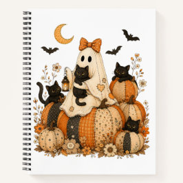Süßer gruseliger Halloween-Geist mit schwarzen Kat Notizbuch