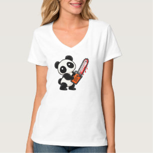 Süßer Gruseliger Kettensägen Zombie Panda T-Shirt