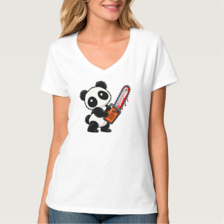 Süßer Gruseliger Kettensägen Zombie Panda T-Shirt