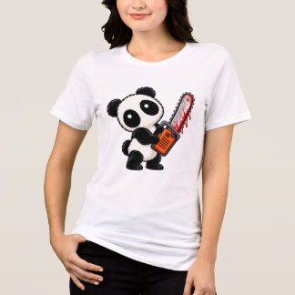 Süßer Gruseliger Kettensägen Zombie Panda Tri-Blend Shirt