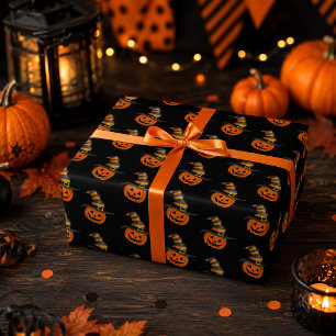 Süßer gruseliger Kürbis-Hexenhut Halloween Geschenkpapier