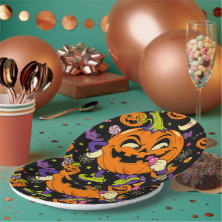 Süßer gruseliger Retro-Kawaii-Halloween Pappteller