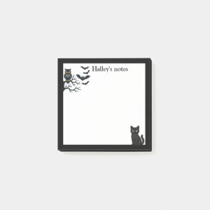 Süßer gruseliger Uhu, Fledermäuse und schwarze Kat Post-it Klebezettel