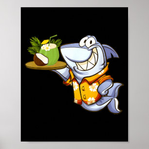 Süßer Hai trinkt Kokosnuss Hawaiian Sommer Poster