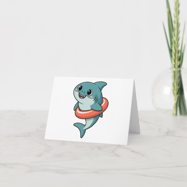 Süßer Haibaby mit Schwimmflügel | Kinder Dankeskarte (Vorderseite)