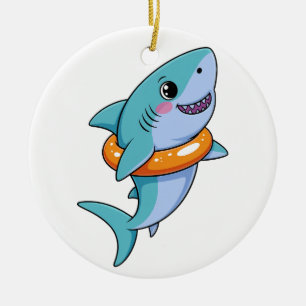 Süßer Haibaby mit Schwimmhilfe Kinder Keramik Ornament