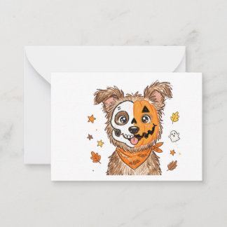 Süßer halb Skelett halb Kürbis Hund Halloween Farb Mitteilungskarte