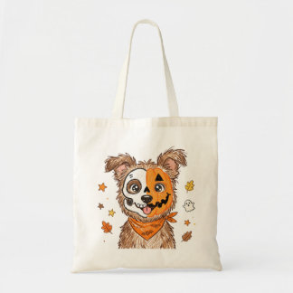 Süßer halb Skelett halb Kürbis Hund Halloween Farb Tragetasche