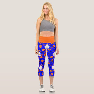 süßer Halloween-Blumengeist blau orange Capri Leggings