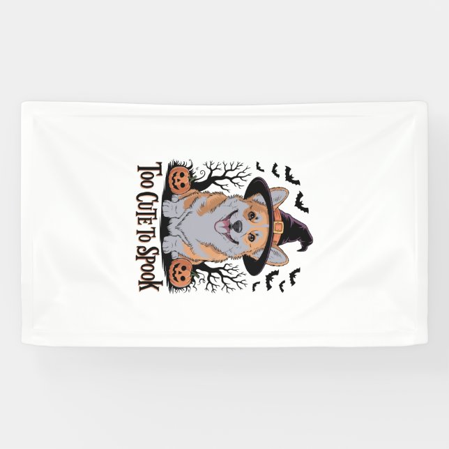 Süßer Halloween-Corgi mit Hexenhut Banner (Horizontal)