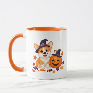 Süßer Halloween-Corgi mit Kürbis Tasse