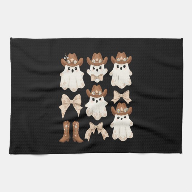 Süßer Halloween-Cowboy-Geist Geschirrtuch (Horizontal)