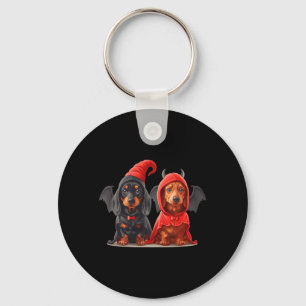 Süßer Halloween-Dachshund-Hunde-Teufelskostüm Schw Schlüsselanhänger