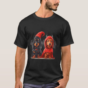 Süßer Halloween-Dachshund-Hunde-Teufelskostüm Schw T-Shirt