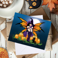 Süßer Halloween-Fee-Kürbisgarten schwarze Katze