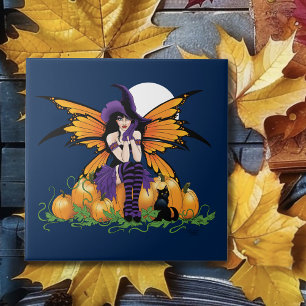Süßer Halloween-Feenzauber-Kürbisgarten schwarze K Fliese