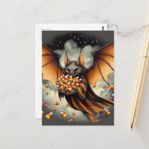 Süßer Halloween-Fledermaus Mit Süßigkeiten Postkarte