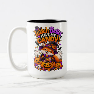 Süßer Halloween-Fuchs-Becher 'Hexe, ich will meine Zweifarbige Tasse