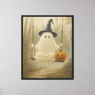 Süßer Halloween-Geist auf der Schaukel Leinwanddruck