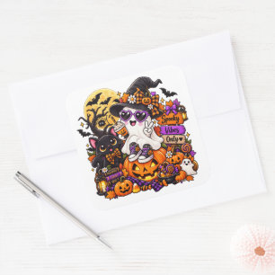 Süßer Halloween-Geist-Aufkleber Gruselige Stimmu Quadratischer Aufkleber