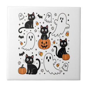 Süßer Halloween-Geist Boo-Katze Fliese