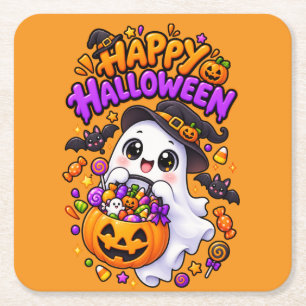 Süßer Halloween-Geist Candy-Kürbis Rechteckiger Pappuntersetzer