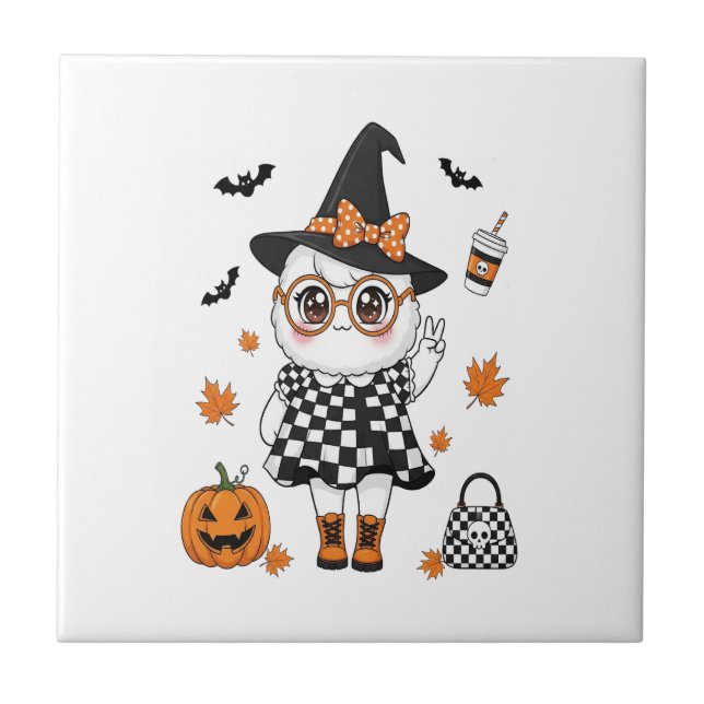 Süßer Halloween-Geist Fliese (Vorderseite)