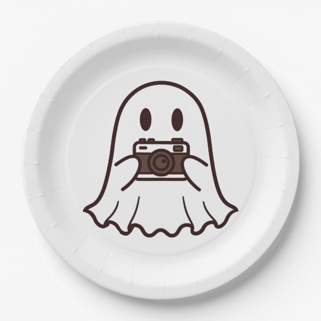 Süßer Halloween-Geist Fotograf Pappteller (Vorderseite)