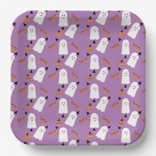 Süßer Halloween-Geist Ghul Orange Lila Konfetti  Pappteller