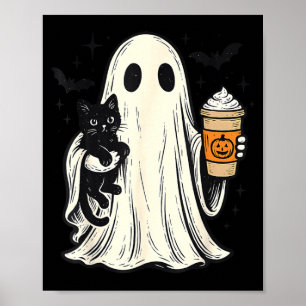 Süßer Halloween-Geist hält schwarze Katze Fall Kaf Poster
