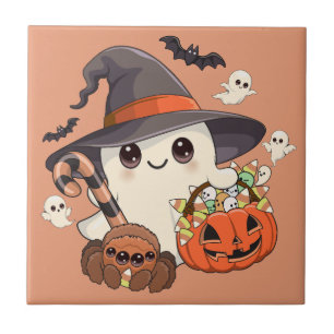 Süßer Halloween-Geist im Kawaii-Stil Fliese