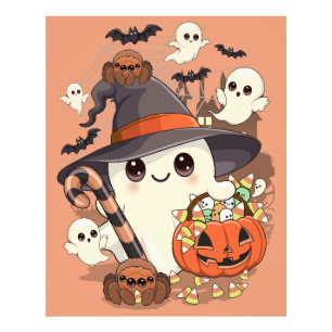 Süßer Halloween-Geist im Kawaii-Stil Fotodruck