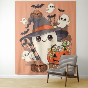 Süßer Halloween-Geist im Kawaii-Stil Wandteppich