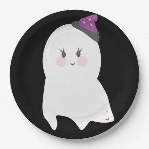 Süßer Halloween-Geist Lila Schwarz Pappteller