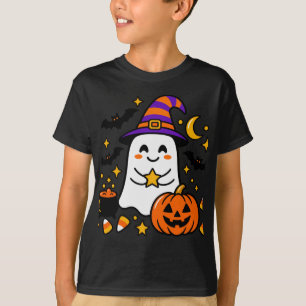 Süßer Halloween-Geist mit Hexenhut, Kürbis & Muh T-Shirt