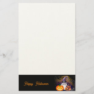 Süßer Halloween-Geist mit Hexenhut und Kürbissen Briefpapier