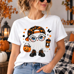 Süßer Halloween-Geist mit Kaffee und Kürbis T-Shirt