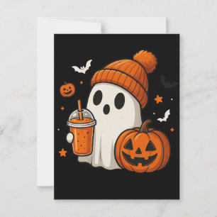 Süßer Halloween-Geist mit Kürbis und Getränk  Postkarte