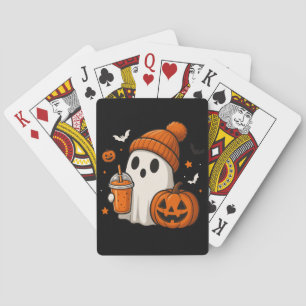 Süßer Halloween-Geist mit Kürbis und Getränk  Spielkarten
