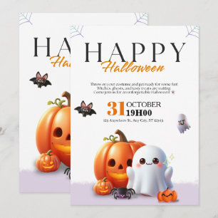 Süßer Halloween-Geist Orange Kürbis Spinne Einladung