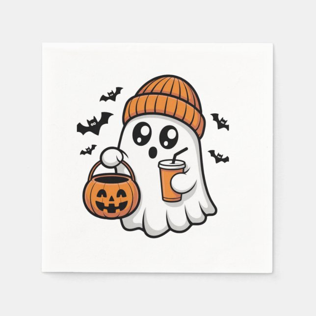 Süßer Halloween-Geist Orange Mütze Herbstgeist Serviette (Vorderseite)