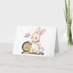 Süßer Halloween-Hase mit Kürbislaterne und Flederm Dankeskarte