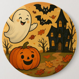Süßer Halloween-/Herbst-Geist-Kürbis-Cartoon Button